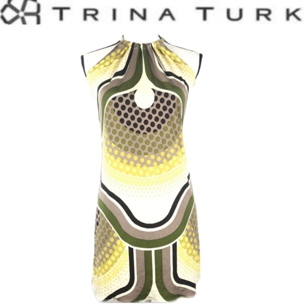 Trina Turk silk halter circle/ line print size 4 - Picture 1 of 8